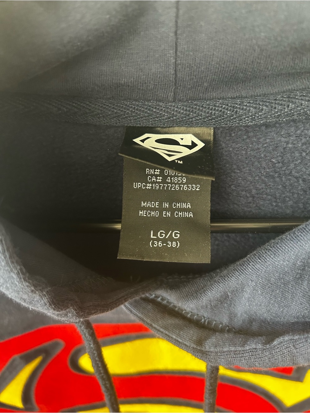 DC Comics Navy Blue Superman Pullover Hoodie with Red & Yellow Logo - Picture 3 of 7